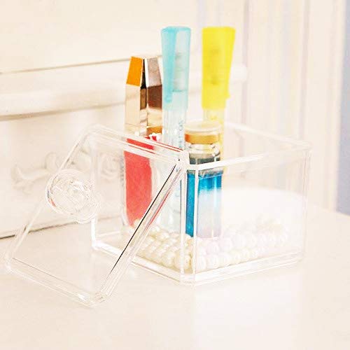 KW Collection Square Acrylic Cotton Ball Pads Gauze Swab Holder Organizer Q-tip Dispenser Storage Canister Bathroom Container Flossers Box Case (3.5 x 3.5 x 3 inches  Single Tier  Transparent) - Image 4